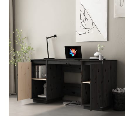 vidaXL Γραφείο Μαύρο 140 x 50 x 75 εκ. από Μασίφ Ξύλο Πεύκου