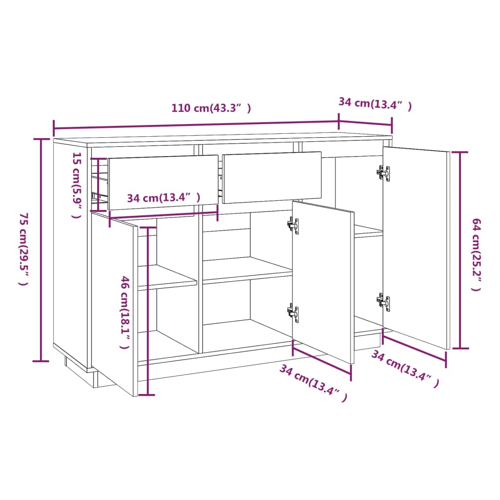 Komoda 110x34x75 cm trdna borovina