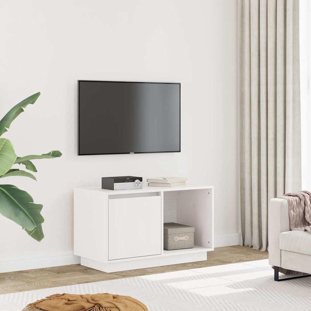 vidaXL Szafka pod telewizor, bia�a, 74x35x44 cm, lite drewno sosnowe