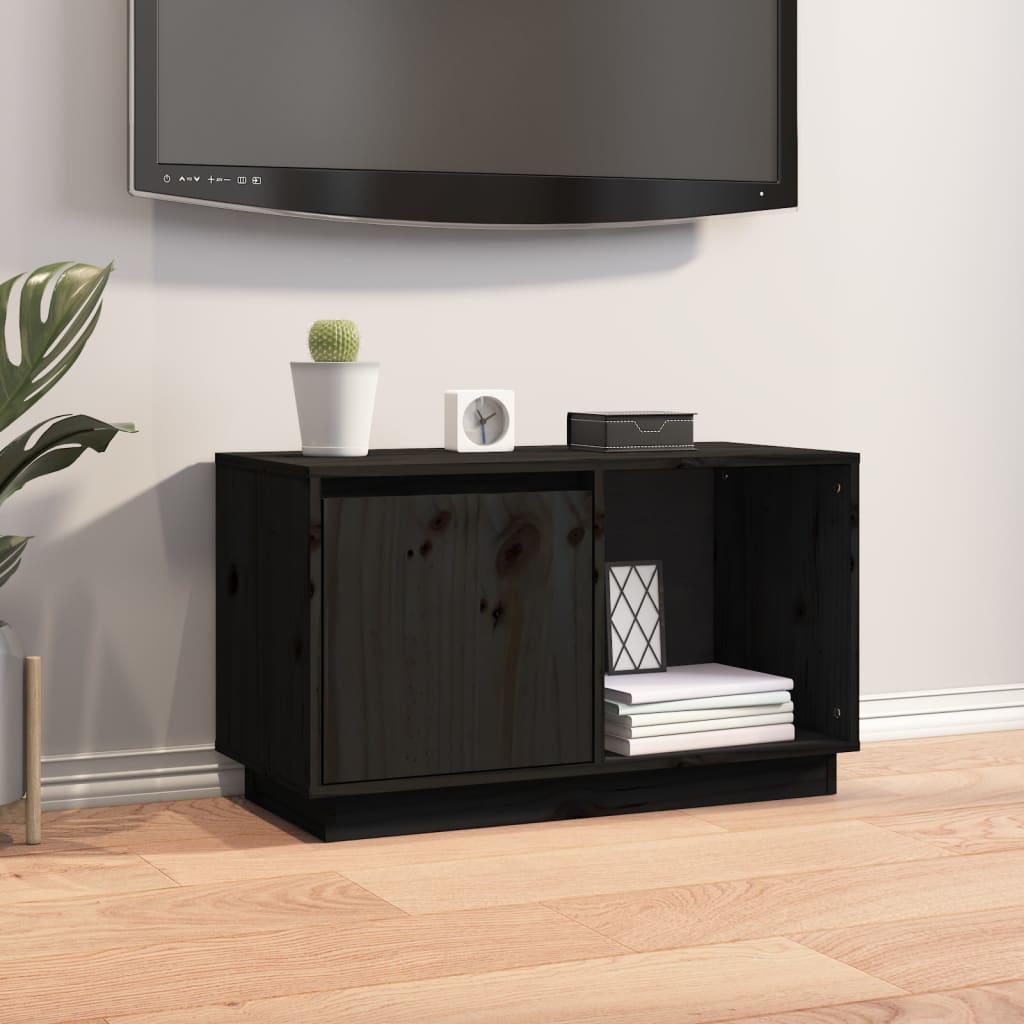 TV skříňka černá 74 x 35 x 44 cm masivní borové dřevo