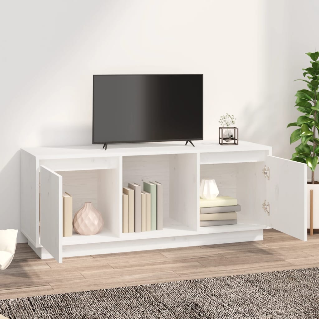 Meuble TV Blanc 110,5x35x44 cm Bois de pin massif | meublestv.fr 4