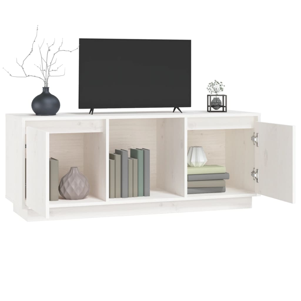 Meuble TV Blanc 110,5x35x44 cm Bois de pin massif | meublestv.fr 5