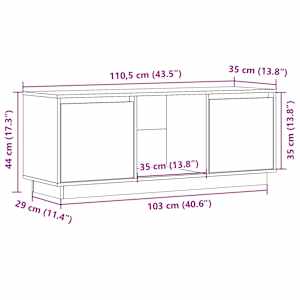 TV skříňka bílá 110,5 x 35 x 44 cm masivní borové dřevo - obrázek 11