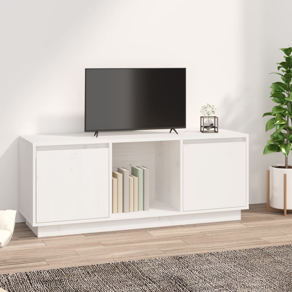 fehér tömör fenyőfa TV-szekrény 110,5 x 35 x 44 cm