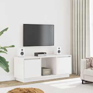 TV skříňka bílá 110,5 x 35 x 44 cm masivní borové dřevo - obrázek 1