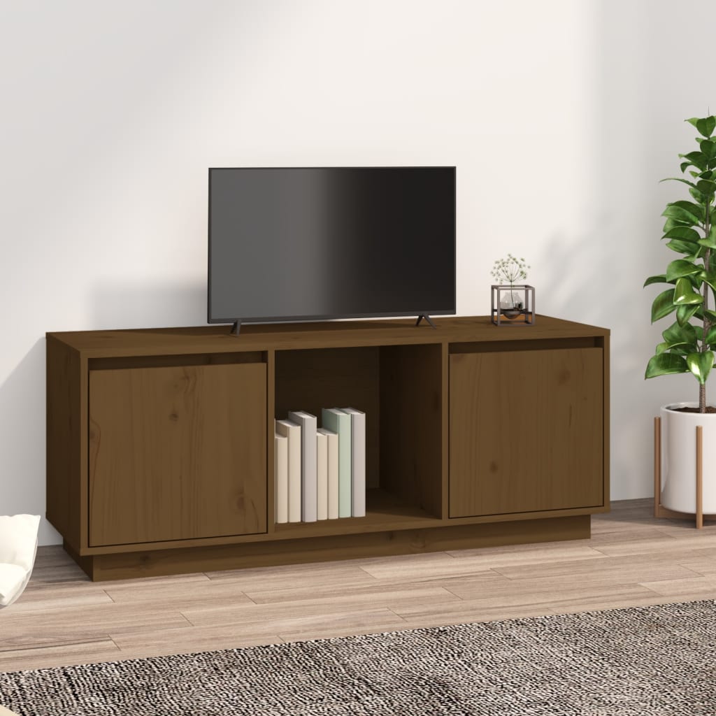 vidaXL tv-bord 110,5x35x44 cm massivt fyrretræ gyldenbrun