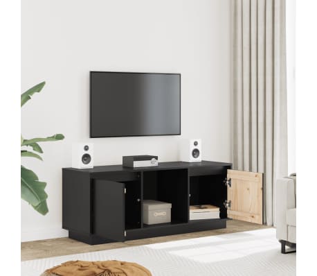 vidaXL Έπιπλο Τηλεόρασης Μαύρο 110,5x35x44 εκ. από Μασίφ Ξύλο Πεύκου