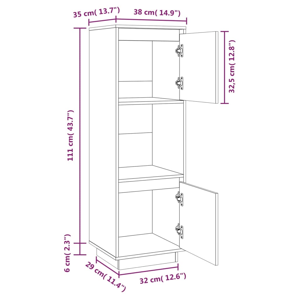 Visoka omara medeno rjava 38x35x117 cm trdna borovina