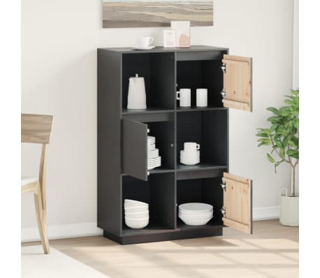 vidaXL Buffet haut Gris 74x35x117 cm Bois massif de pin