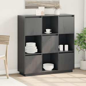 Visoka omara siva 110,5x35x117 cm trdna borovina