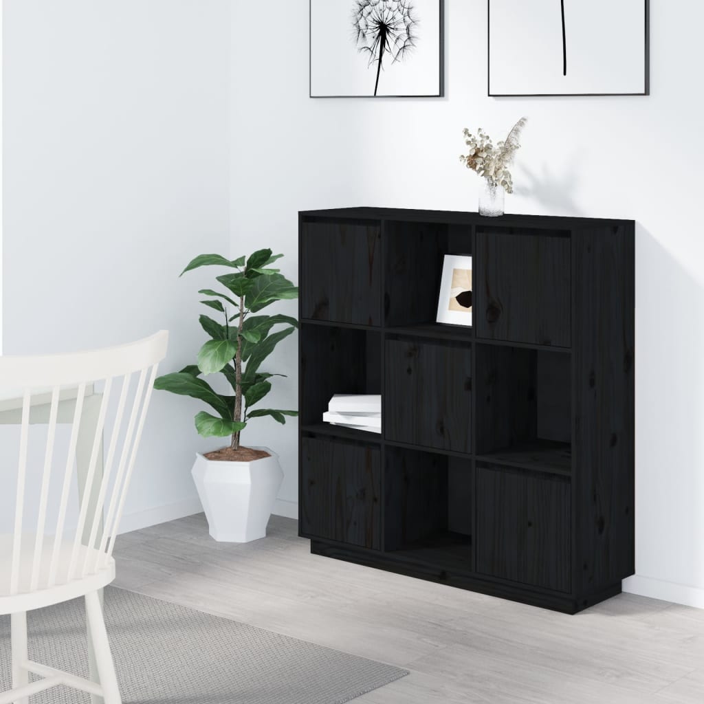 Highboard Schwarz 110,5x35x117 cm Massivholz Kiefer