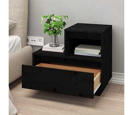 vidaXL Bedside Cabinet Black 60x34x51 cm Solid Wood Pine