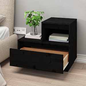 vidaXL Bedside Cabinet Black 60x34x51 cm Solid Wood Pine