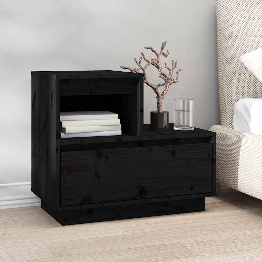 vidaXL Nachtkastjes 2 st 60x34x51 cm massief grenenhout zwart afbeelding