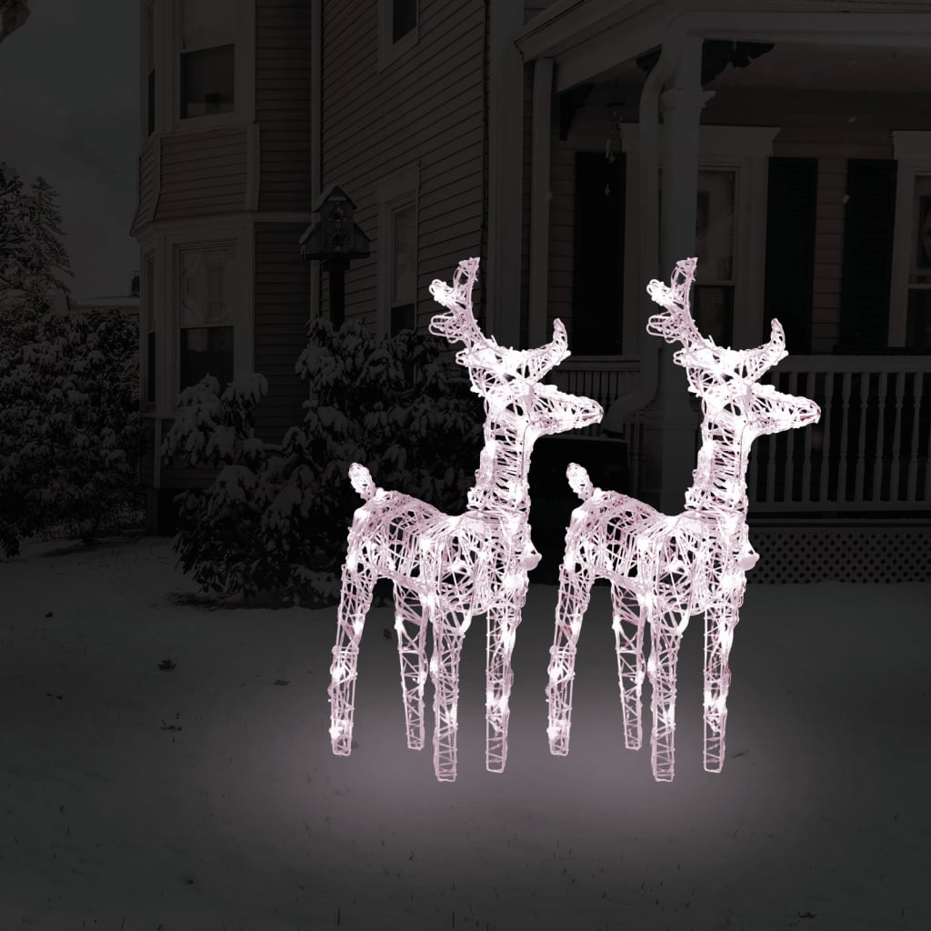 vidaXL Reni de Crăciun, 2 buc., alb cald, 80 LED-uri, acril