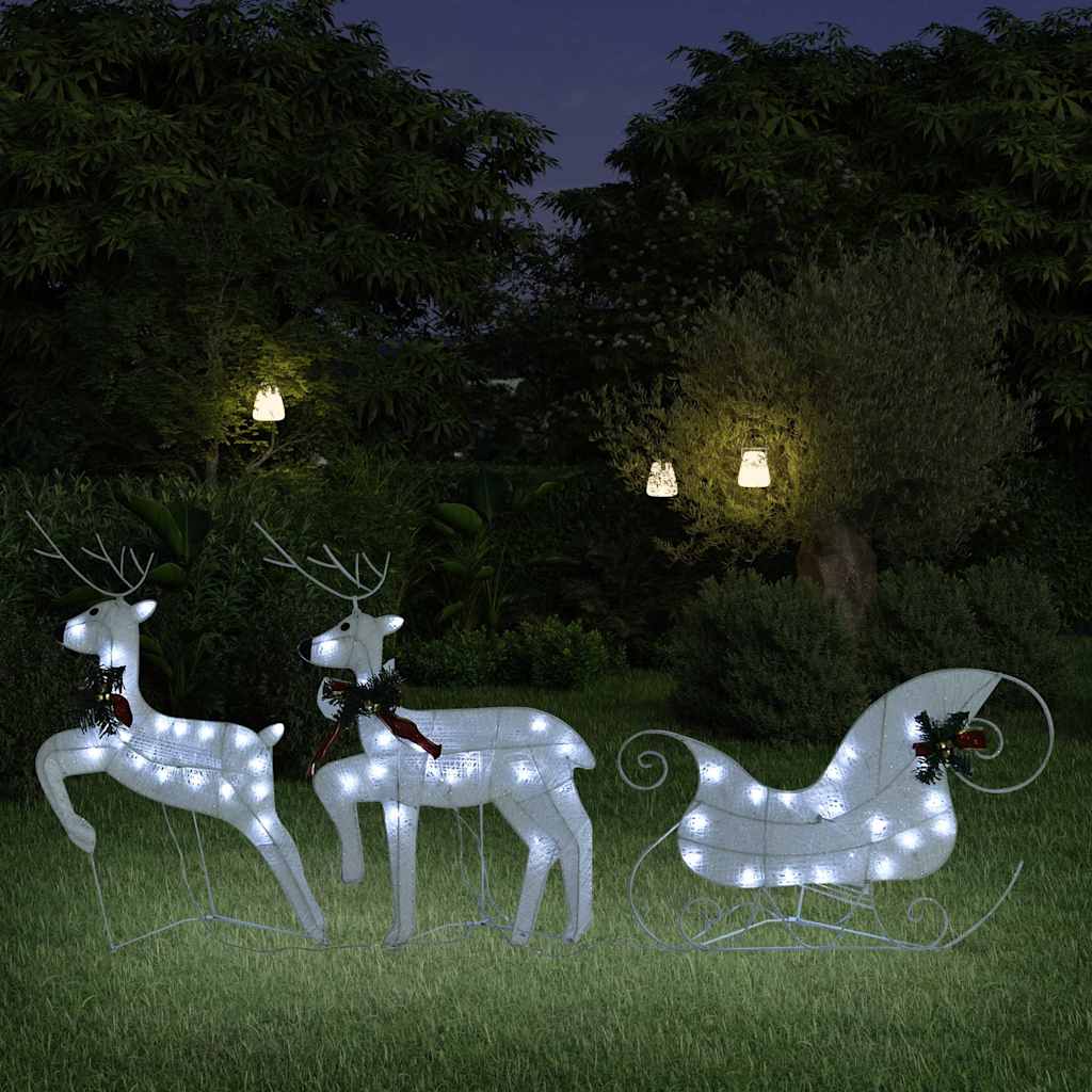 vidaXL Rentier mit Schlitten Weihnachtsdekoration 60 LEDs Outdoor Weiß