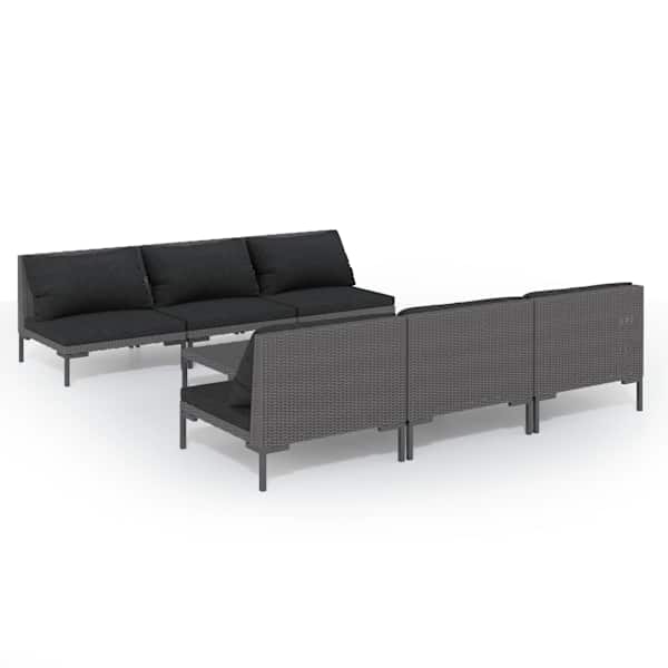 vidaXL 7-osaline aiam&ouml;&ouml;bli komplekt patjadega, pol&uuml;rotang, tumehall