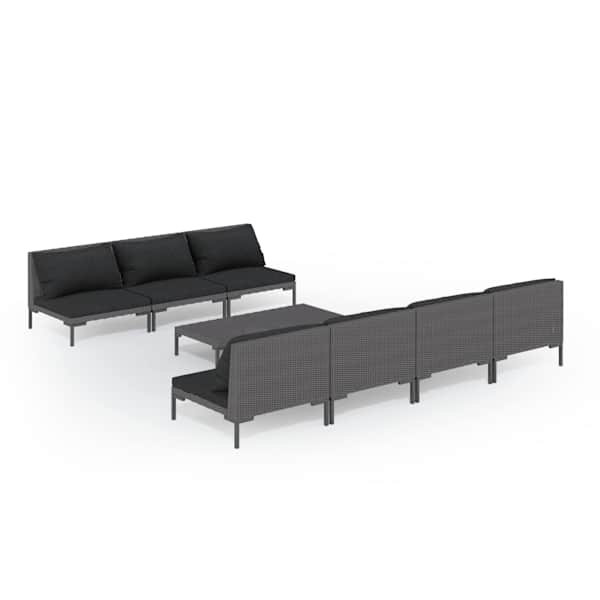 vidaXL 8-osaline aiam&ouml;&ouml;bli komplekt patjadega, pol&uuml;rotang, tumehall