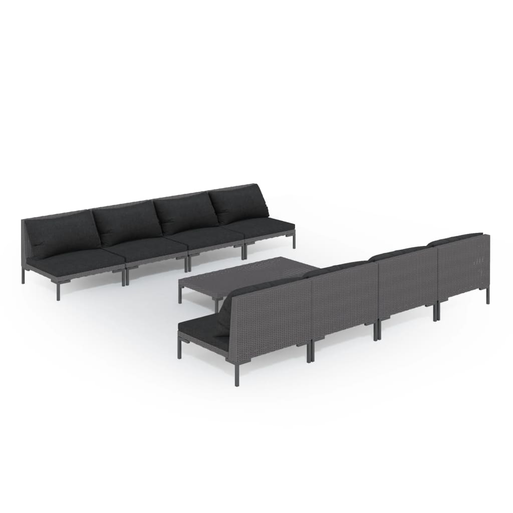 

vidaXL 9 Piece Patio Lounge Set with Cushions Poly Rattan Dark Gray