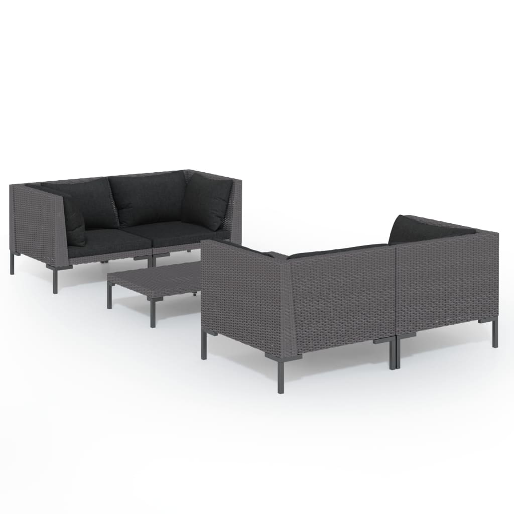 

vidaXL 5 Piece Patio Lounge Set with Cushions Poly Rattan Dark Gray