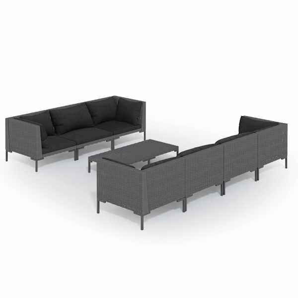vidaXL 8-osaline aiam&ouml;&ouml;bli komplekt patjadega, pol&uuml;rotang, tumehall
