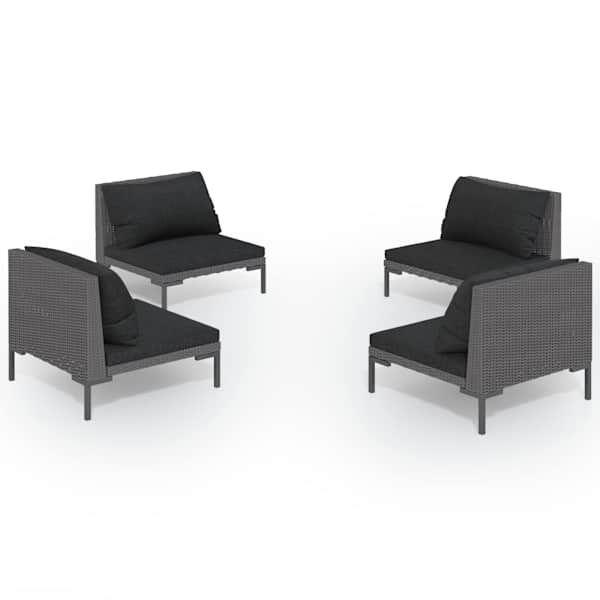 vidaXL 4-osaline aiam&ouml;&ouml;blikomplekt patjadega, pol&uuml;rotang, tumehall