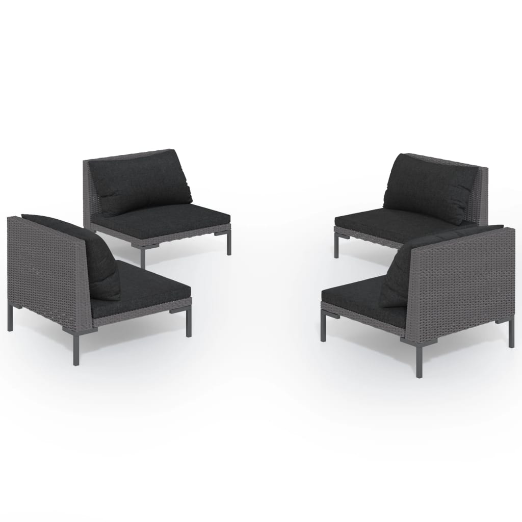 

vidaXL 4 Piece Patio Lounge Set with Cushions Poly Rattan Dark Gray