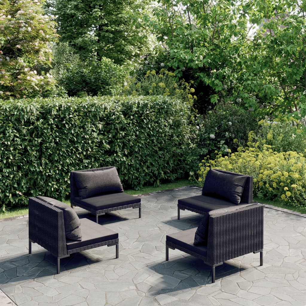 vidaXL 4-tlg. Garten-Lounge-Set mit Kissen Poly Rattan Dunkelgrau