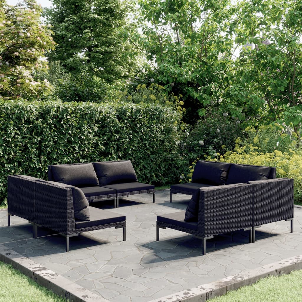 vidaXL Set mobilier grădină cu perne, 8 piese, gri închis, poliratan grădină imagine model 2022