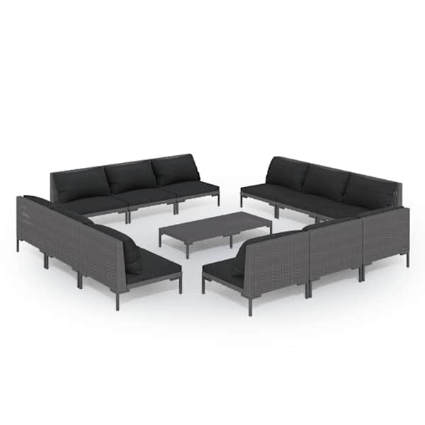 vidaXL 13-osaline aiam&ouml;&ouml;blikomplekt patjadega, pol&uuml;rotang, tumehall