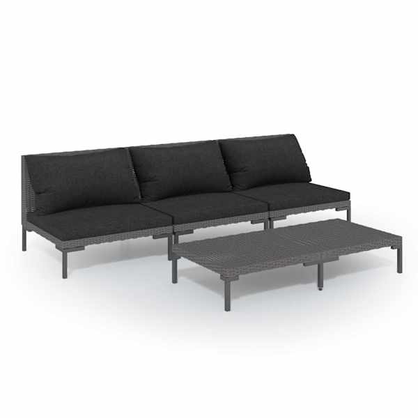 vidaXL 4-osaline aiam&ouml;&ouml;blikomplekt patjadega, pol&uuml;rotang, tumehall