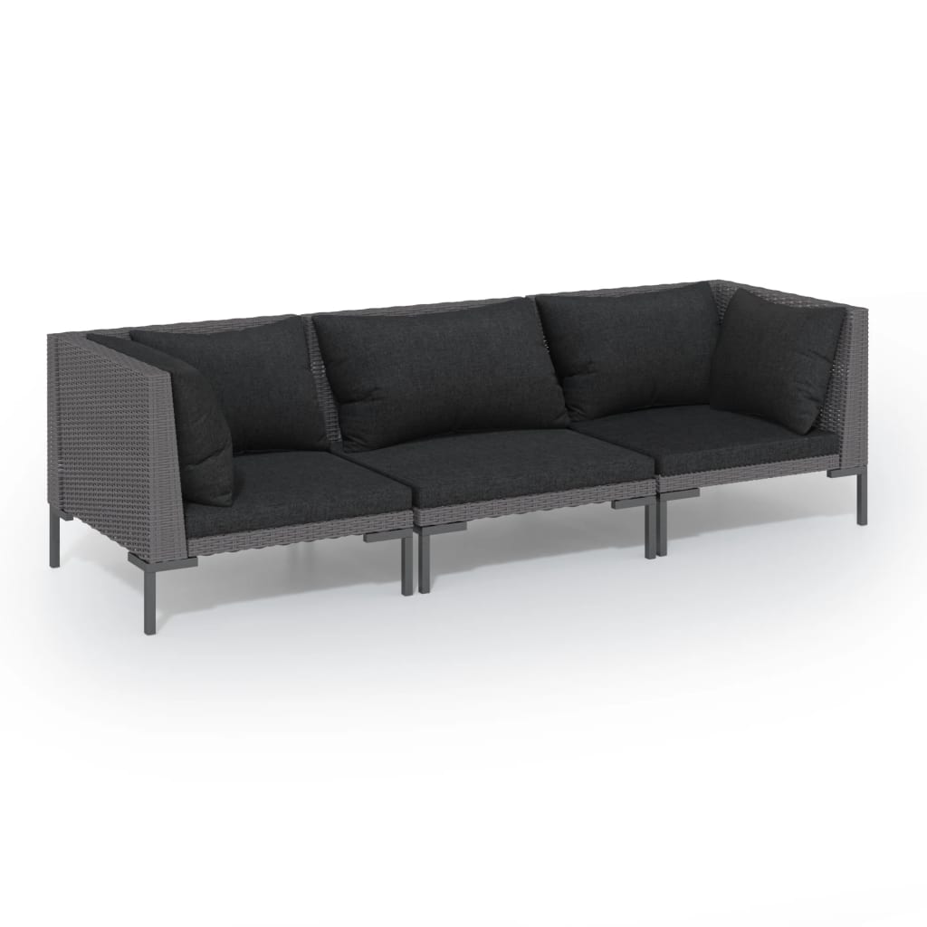 

vidaXL 3 Piece Patio Lounge Set with Cushions Poly Rattan Dark Gray
