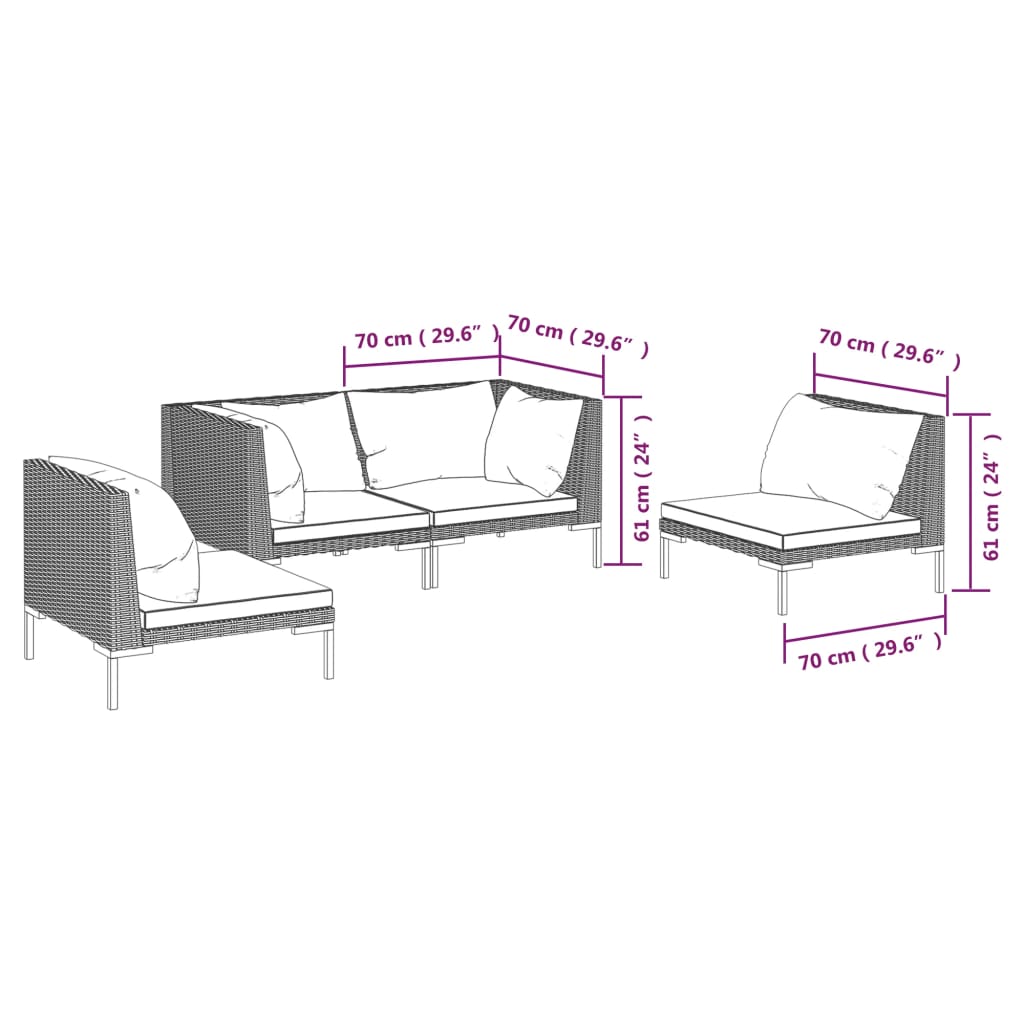 Trendy 6 Piece Poly Rattan Patio Lounge Set with Cushions vidaXL - Picture 30 of 83