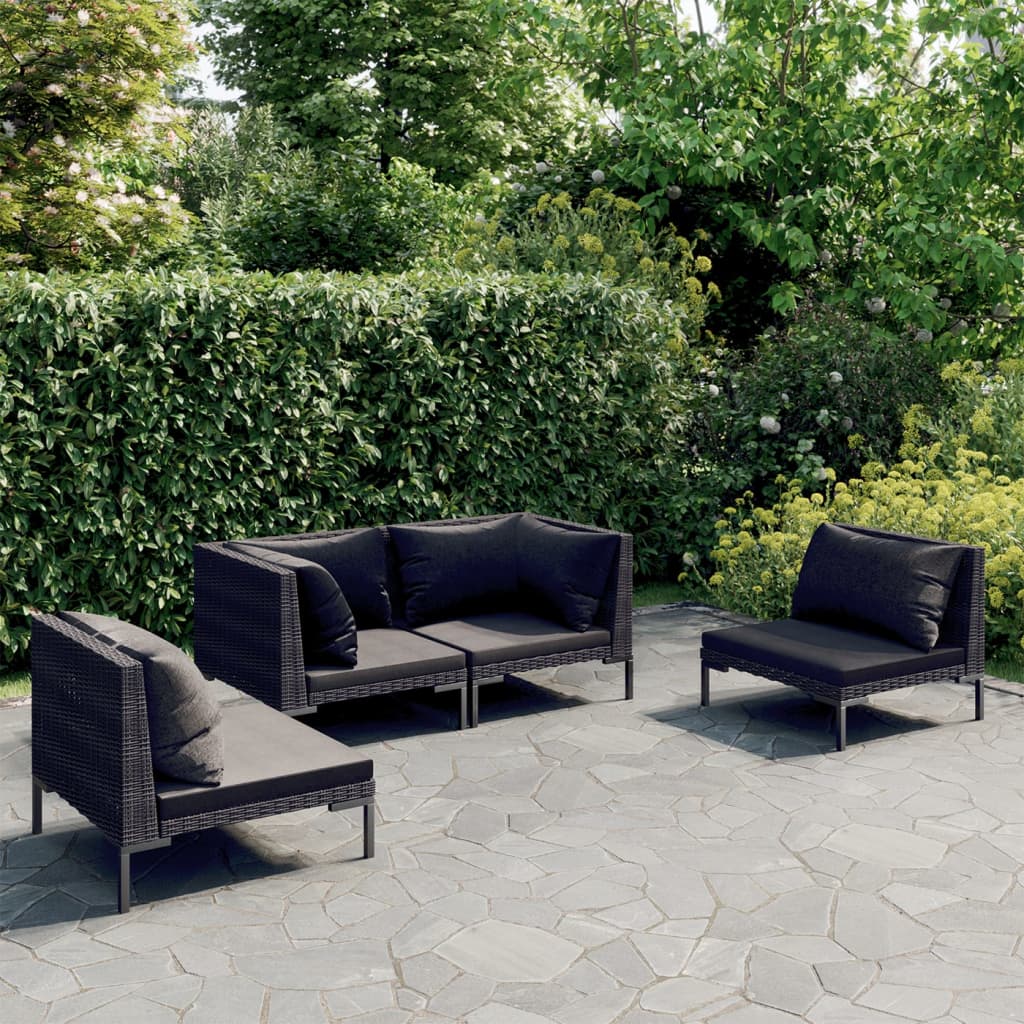 vidaXL Set mobilier de grădină cu perne 4 piese gri închis poliratan