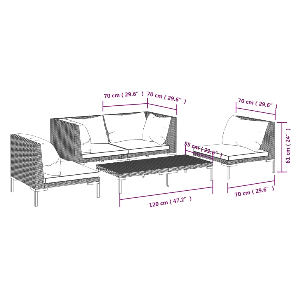 Trendy 6 Piece Poly Rattan Patio Lounge Set with Cushions vidaXL - Picture 23 of 83