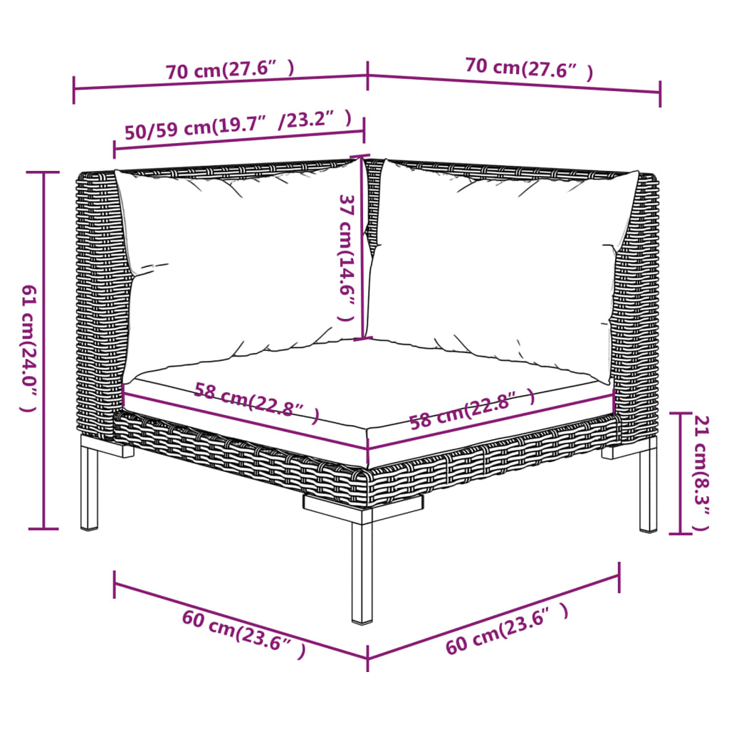 Trendy 6 Piece Poly Rattan Patio Lounge Set with Cushions vidaXL - Picture 27 of 83