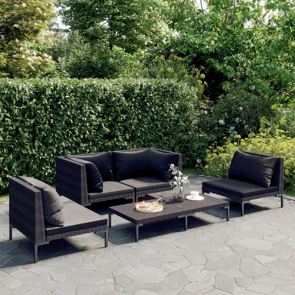 Trendy 6 Piece Poly Rattan Patio Lounge Set with Cushions vidaXL - Picture 24 of 83