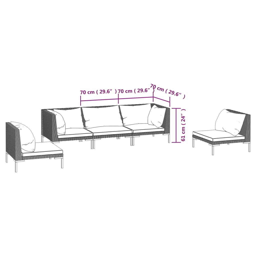 Trendy 6 Piece Poly Rattan Patio Lounge Set with Cushions vidaXL - Picture 35 of 83