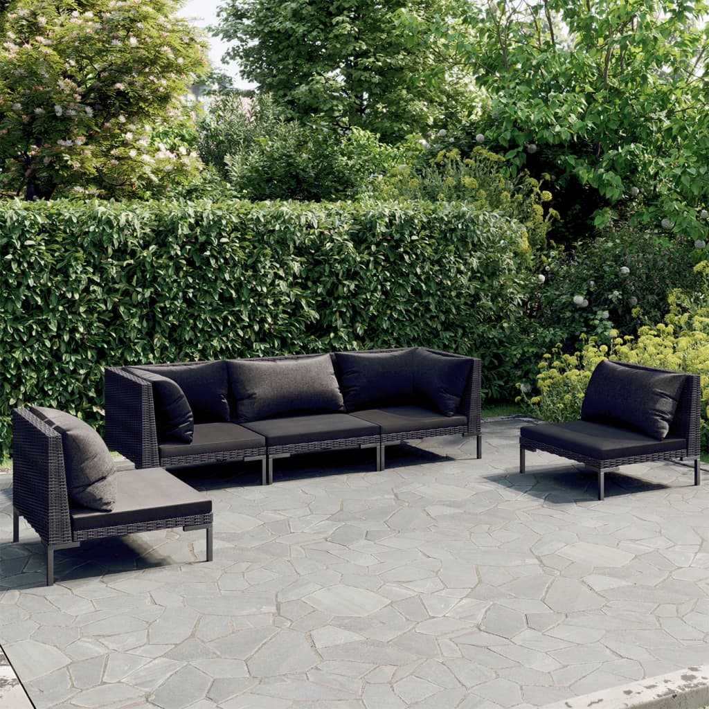 Trendy 6 Piece Poly Rattan Patio Lounge Set with Cushions vidaXL - Picture 36 of 83