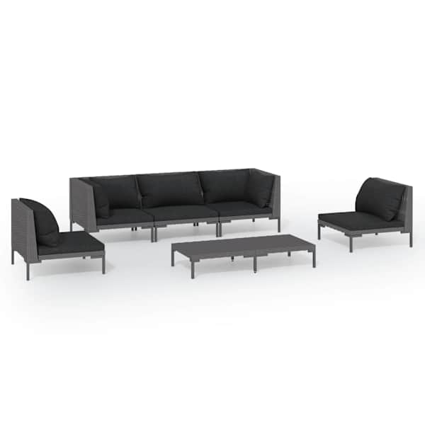 vidaXL 6-osaline aiam&ouml;&ouml;blikomplekt patjadega, pol&uuml;rotang, tumehall
