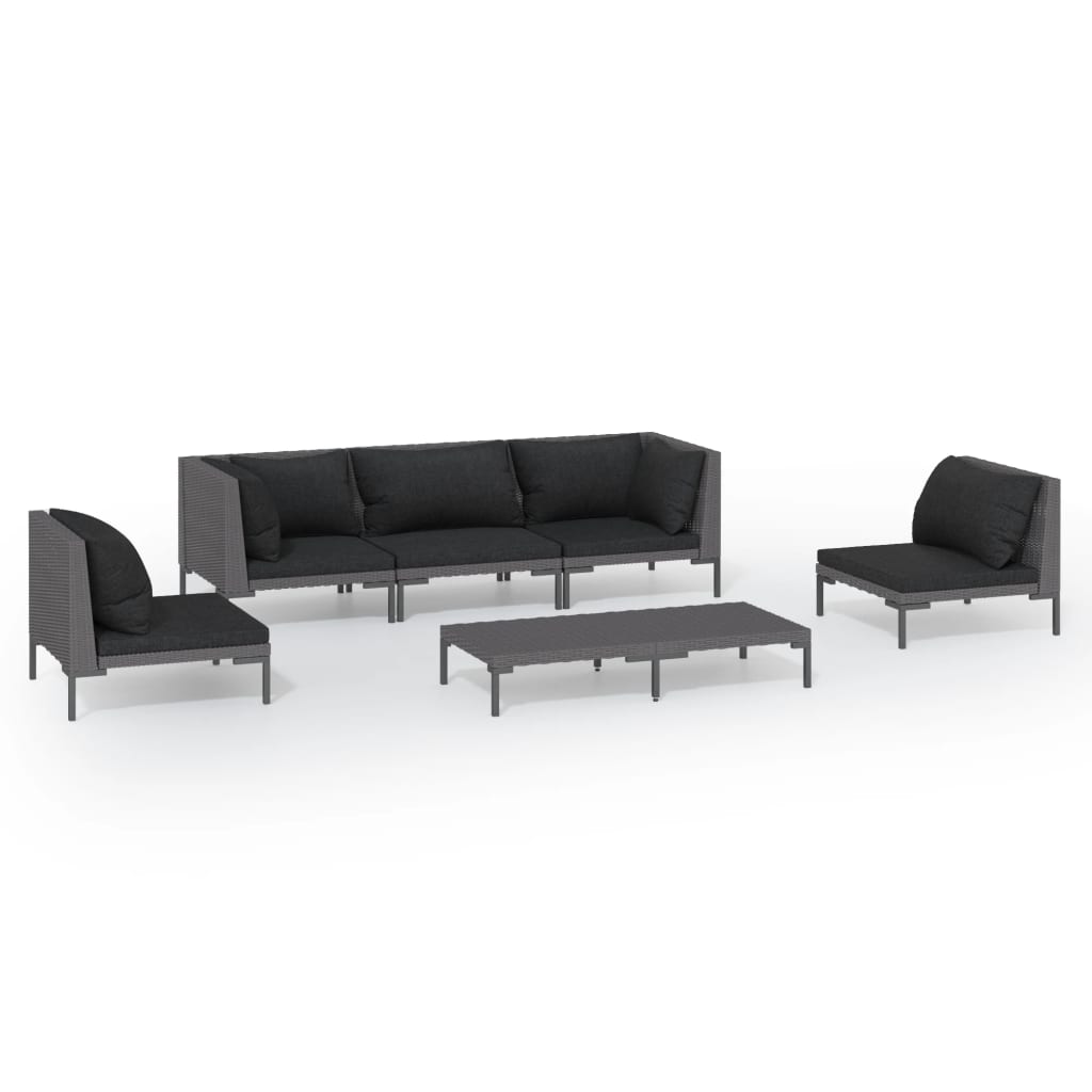 

vidaXL 6 Piece Patio Lounge Set with Cushions Poly Rattan Dark Gray
