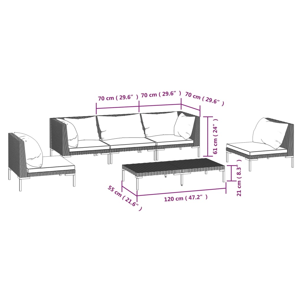 Trendy 6 Piece Poly Rattan Patio Lounge Set with Cushions vidaXL - Picture 40 of 83
