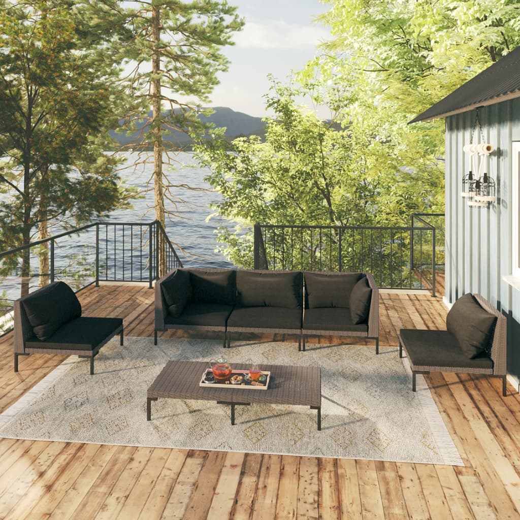 Trendy 6 Piece Poly Rattan Patio Lounge Set with Cushions vidaXL - Picture 41 of 83