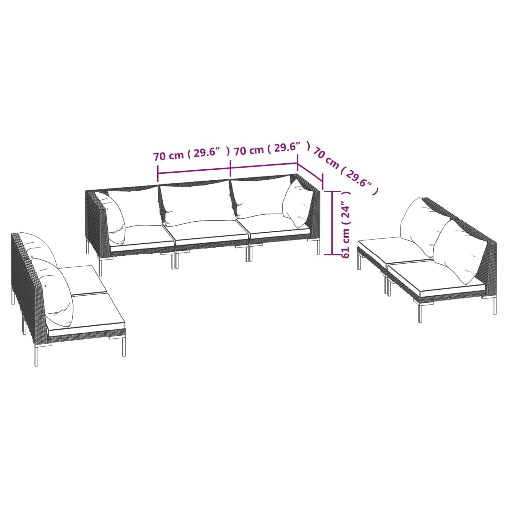 Trendy 6 Piece Poly Rattan Patio Lounge Set with Cushions vidaXL - Picture 54 of 83