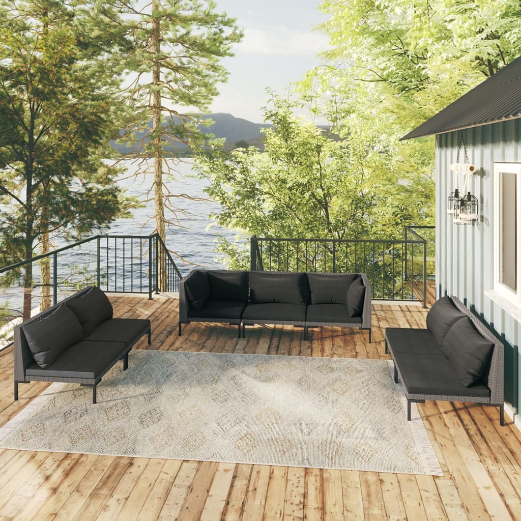 Trendy 6 Piece Poly Rattan Patio Lounge Set with Cushions vidaXL - Picture 55 of 83