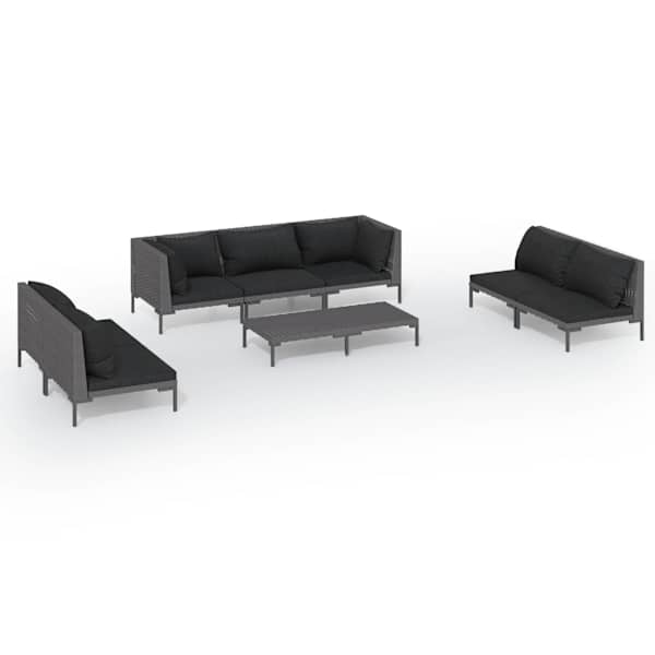 vidaXL 8-osaline aiam&ouml;&ouml;bli komplekt patjadega, pol&uuml;rotang, tumehall