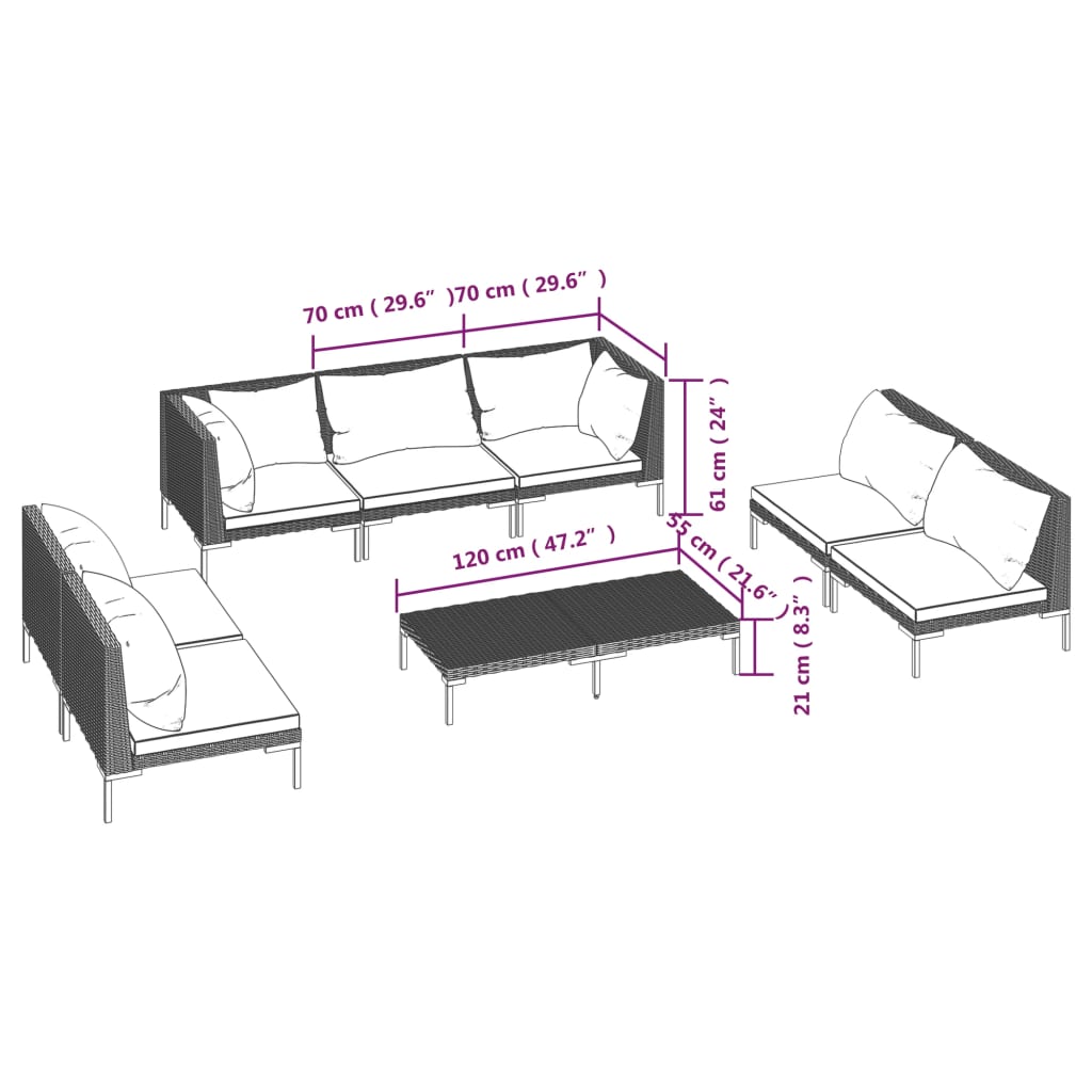 Trendy 6 Piece Poly Rattan Patio Lounge Set with Cushions vidaXL - Picture 47 of 83