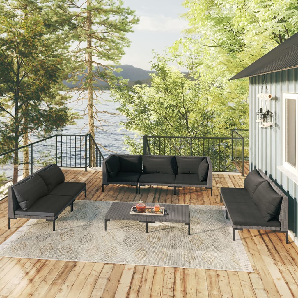 Trendy 6 Piece Poly Rattan Patio Lounge Set with Cushions vidaXL - Picture 48 of 83
