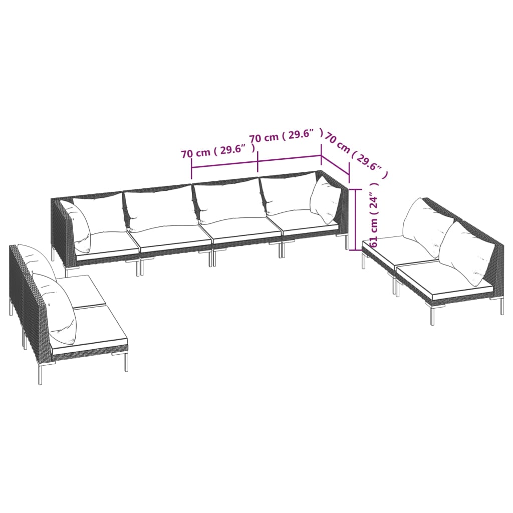 Trendy 6 Piece Poly Rattan Patio Lounge Set with Cushions vidaXL - Picture 59 of 83