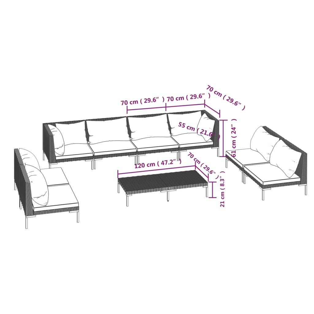 Trendy 6 Piece Poly Rattan Patio Lounge Set with Cushions vidaXL - Picture 64 of 83